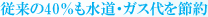 従来の40％も水道・ガス代を節約